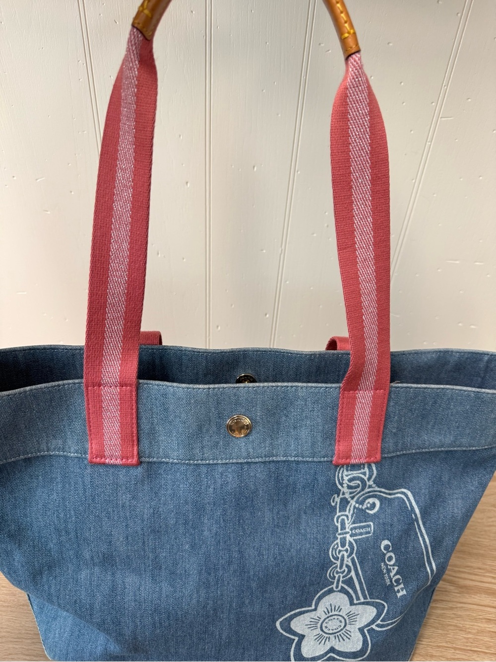 Coach Denim Tote Blue Pink Graphic Flower Y2K Shoulder Bag c8292 - Picture 4 of 9